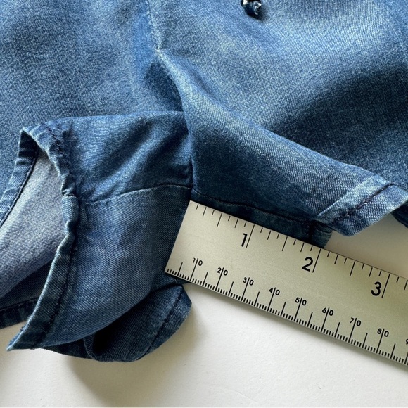 1250C Chambray Romper Blue Denim Jean Jumpsuit Shorts One Piece Boho Beachy Sz S - Picture 12 of 16